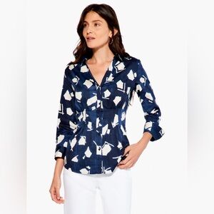 Mosaic Blues Tile Shirt by NIC + ZOE. Size Small. EUC. Indigo & White.